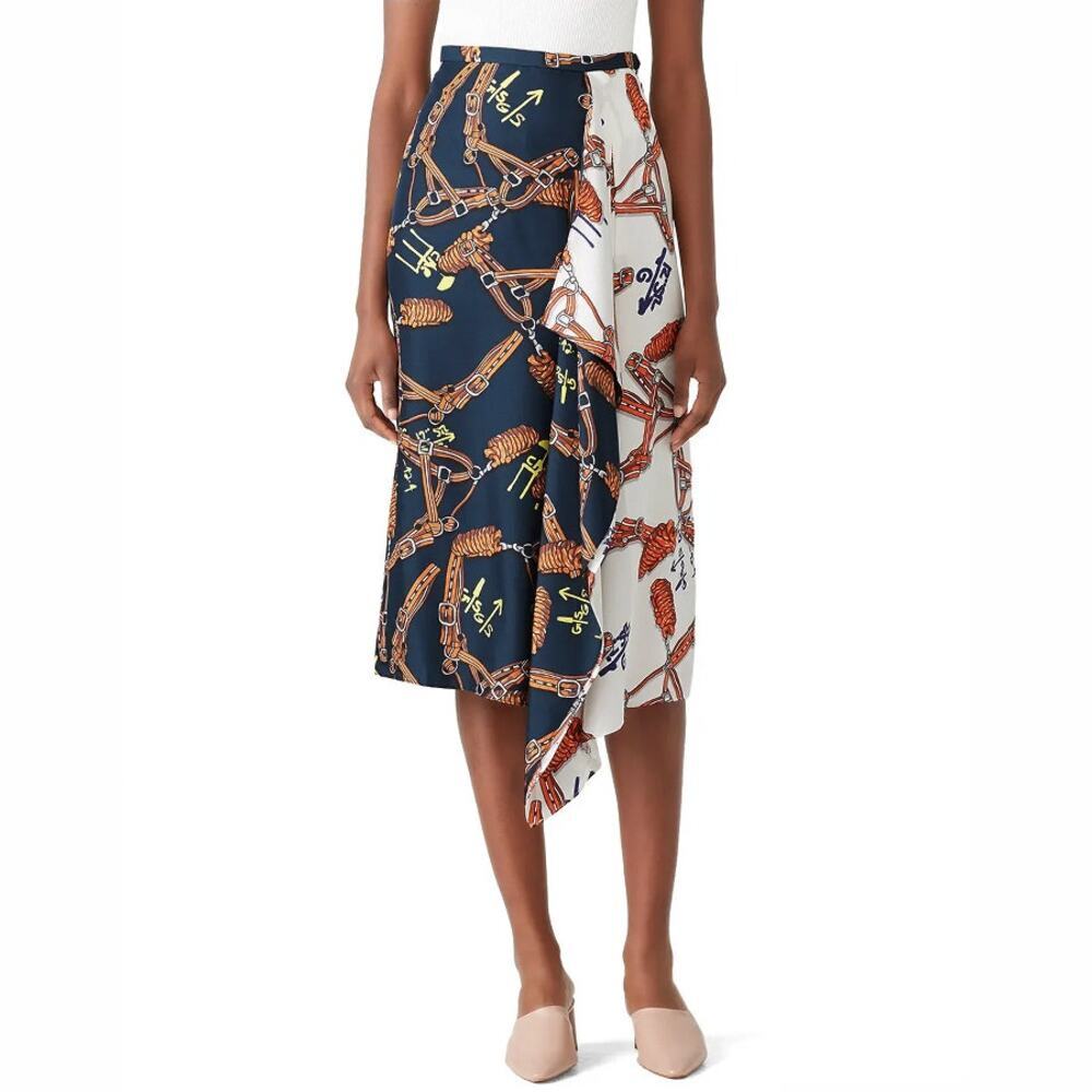 Tibi Renzo Print Asymmetrical Silk Skirt Size 0